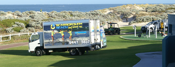 Truck parked on the grass at Scarborough Beach